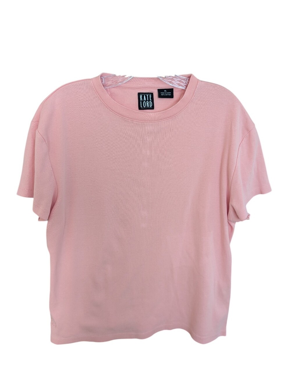 Kate Lord Top Cotton Petal Pink Crew Neck Short Sleeve Tee Shirt Sz XL *EUC